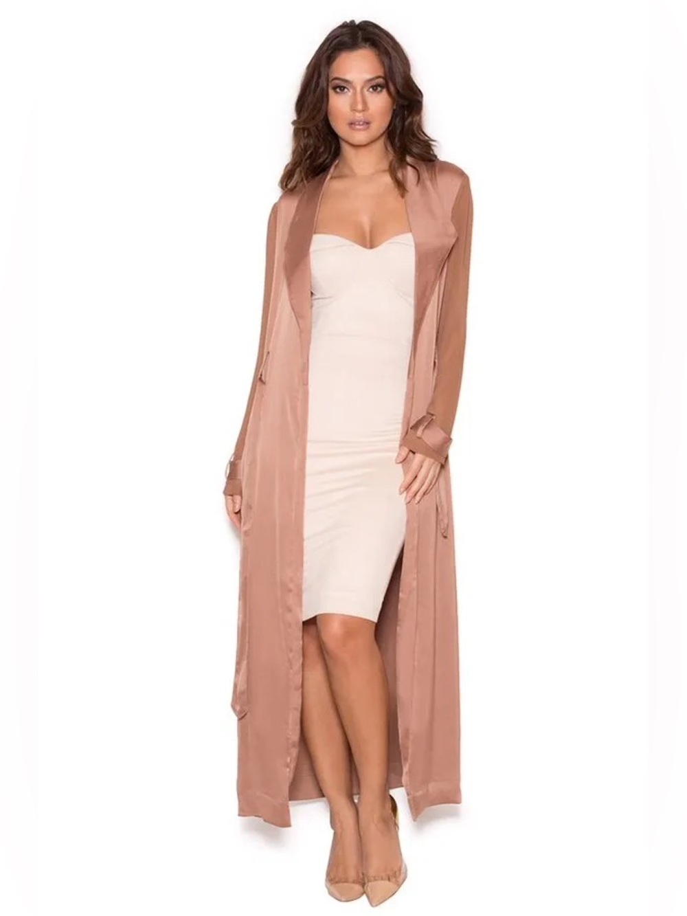 House of CB Dusty Rose Satin Robe with Chiffon Trim
